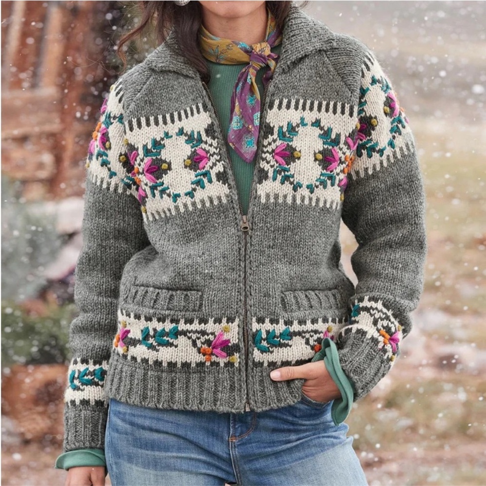 Lost Horizons Sundance Flower Trail Wool Sweater Cardigan